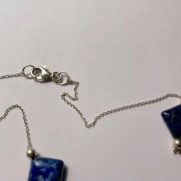 Lapis and Round Labradorite 925 Sterling Silver Station Necklace 36” - Picture 14 of 15